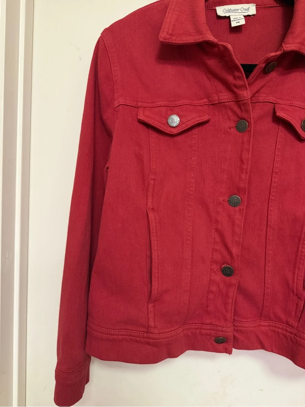 Coldwater Creek Knit Denim Jacket - Dover red - size M Petite - Picture 3 of 7